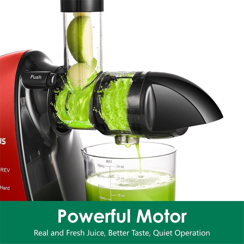 BRECIOUS Slow Masticating Juicer, Cold Press Juicers with 2 Speed Modes & Quiet Motor,Juicers Machines Vegetable and Fruit with Reverse Function,Celery Juicer,BPA-Free,Easy to Clean (Red） - Image 3